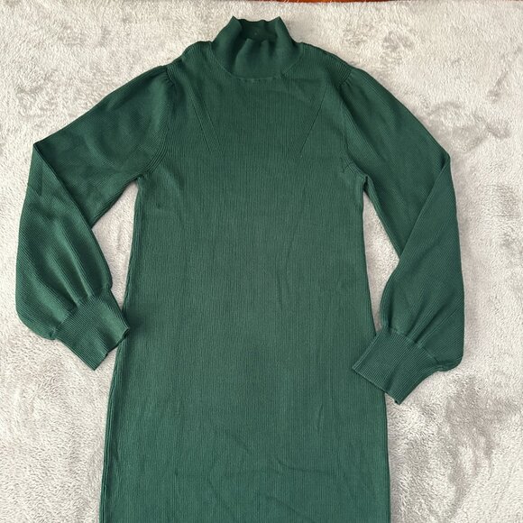 Ann Taylor LOFT Dark Green Mock Neck Sweater Dress XL Midi Maxi - Picture 2 of 7